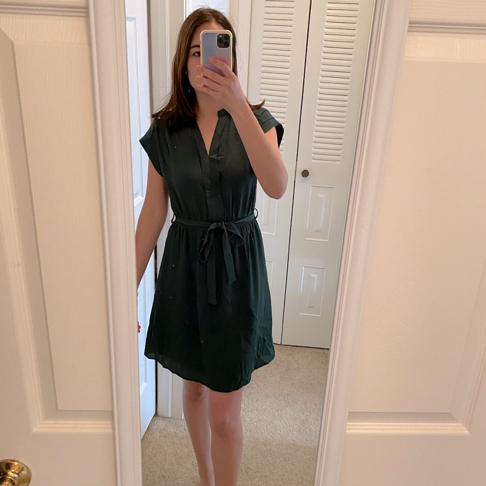 Dark Green Monteau Tie Flare Dress